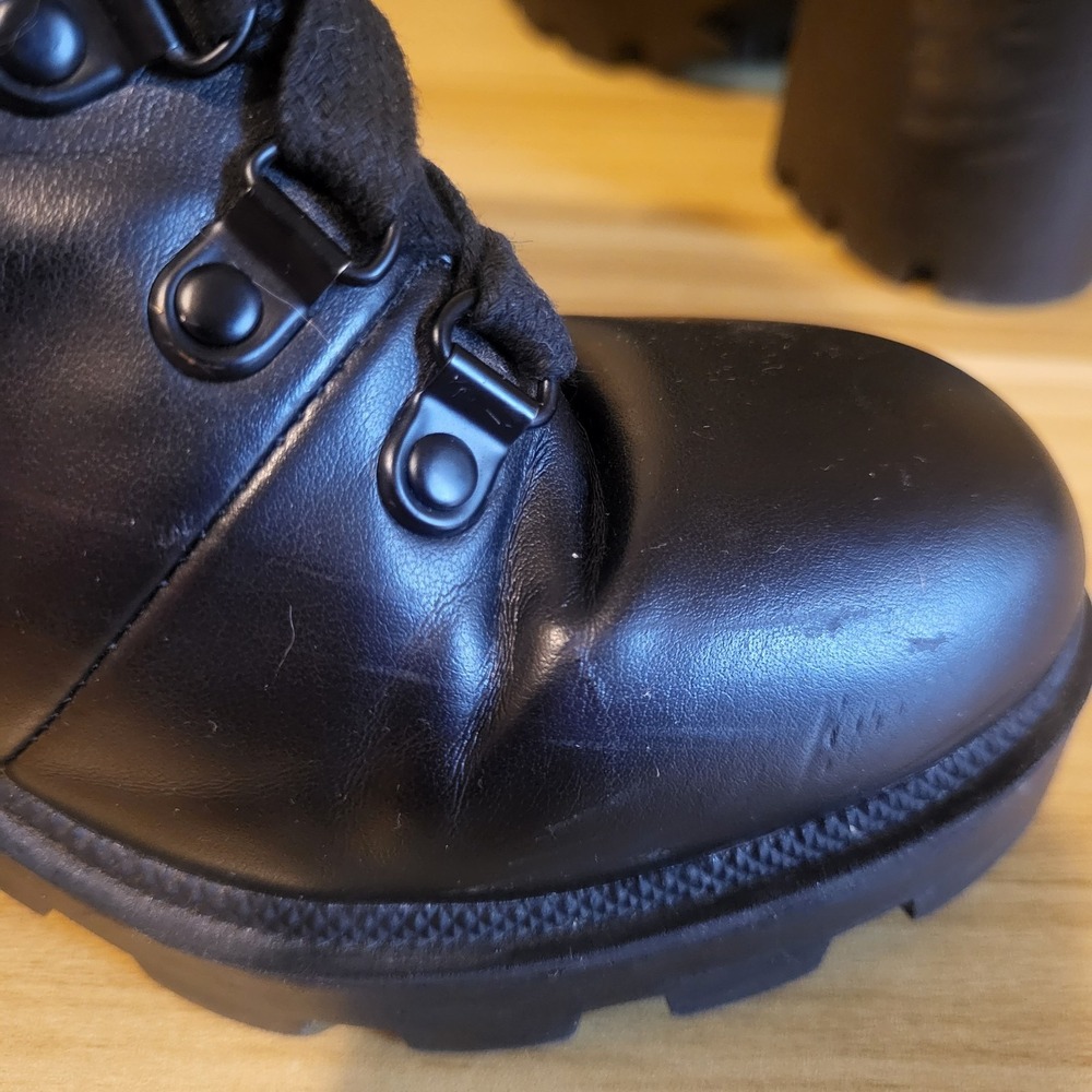 Mix No.6 Boots Valera Lace Up  Combat Block Heels Black Faux Leather Women's 8M - Picture 9 of 16